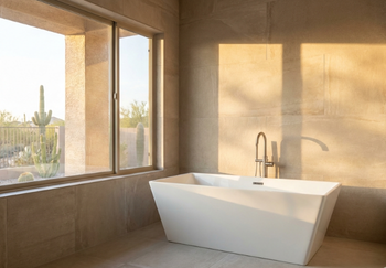Bathroom Solutions in Chandler showcasing a modern bathtub renovation with updated tile surround and improved bathroom layout.