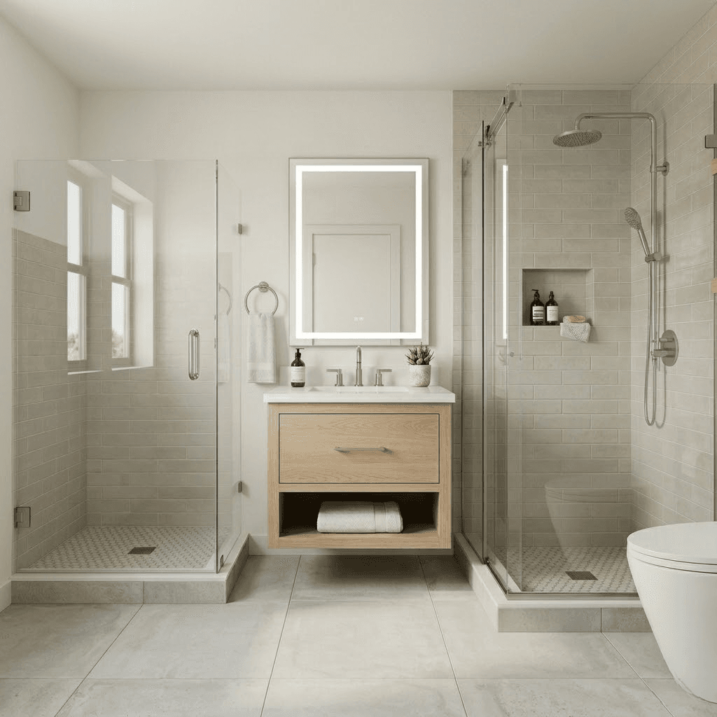 guest bathroom remodeling in Chandler AZ with compact shower and floating vanity