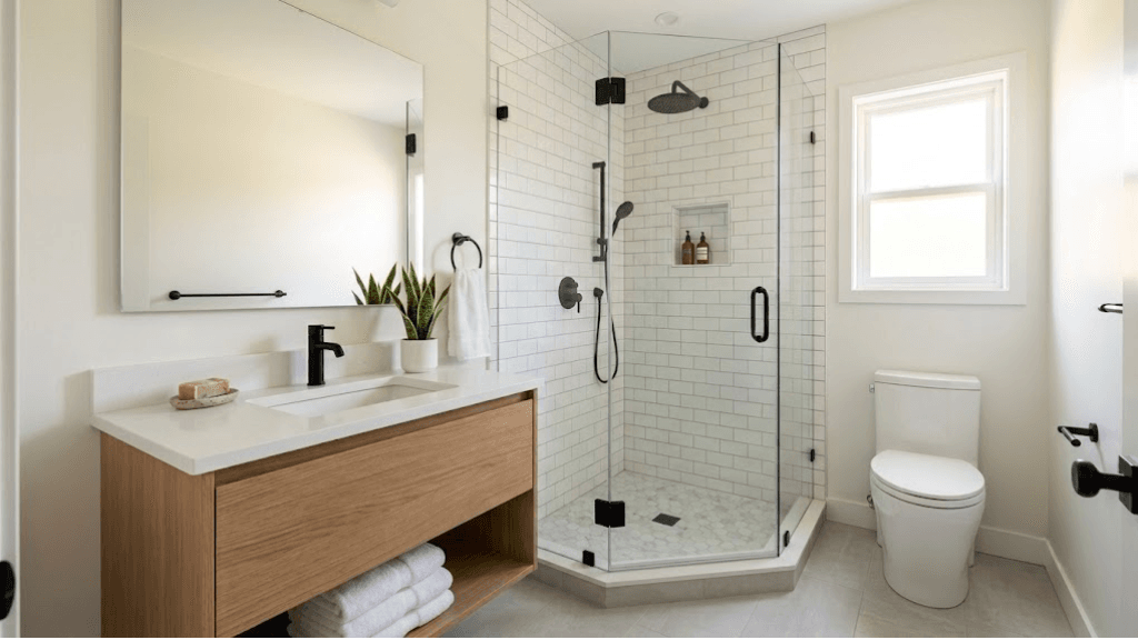 Home 5 Small bathroom remodel in Chandler AZ with space-saving vanity and glass walk-in shower